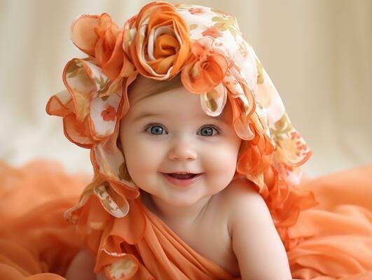 adorable baby with vibrant clothing in a playful pose ai generative photo.jpg